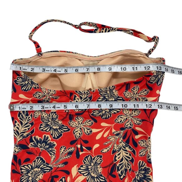 Garnet Hill Ruched Bandeau One Piece Swimsuit | 10 | Red Floral | UPF50 - Picture 6 of 9